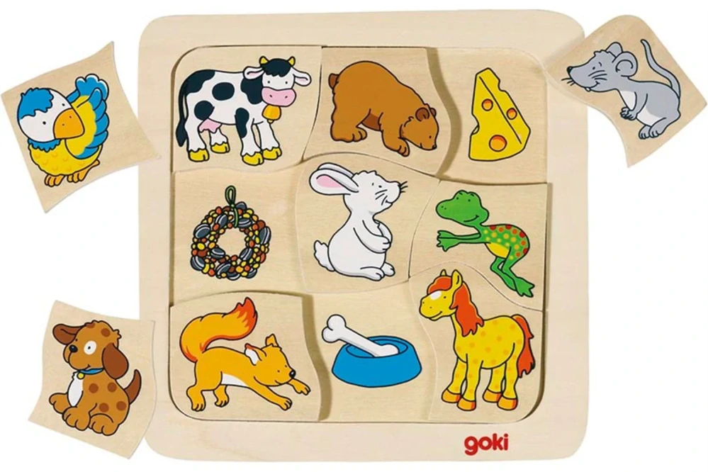 GOKI Dřevěné puzzle - Kdo co jí?