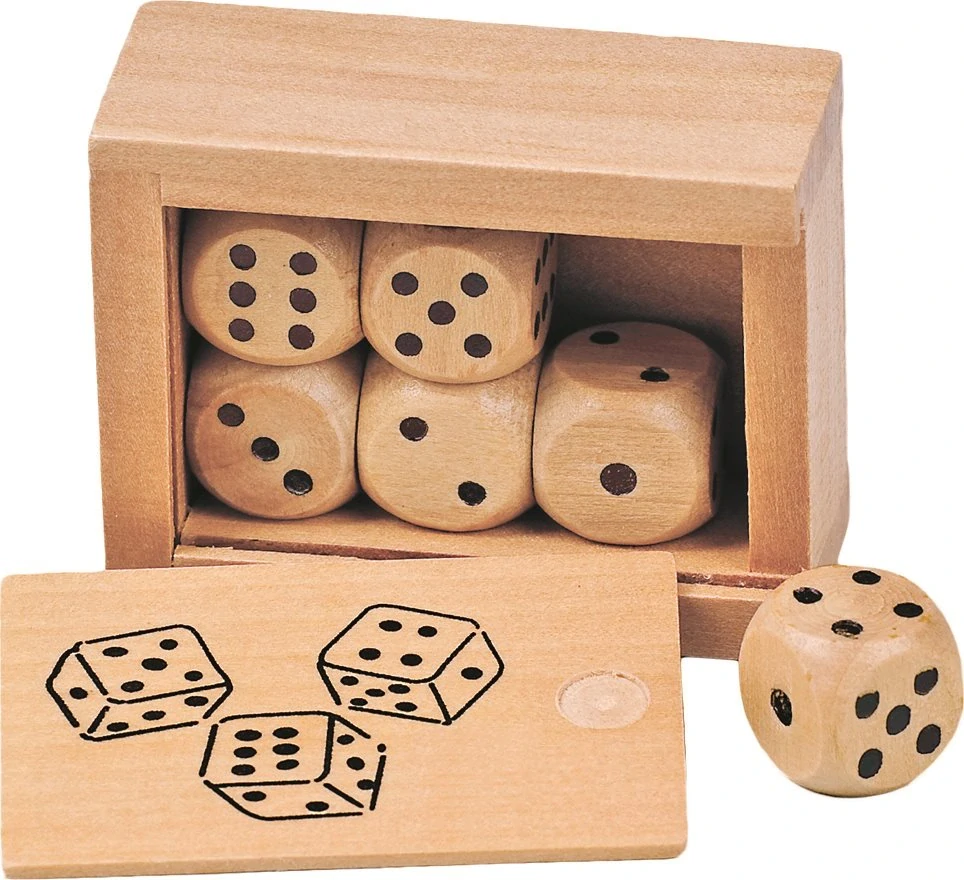 Dřevěné hrací kostky v krabičce (6 ks)