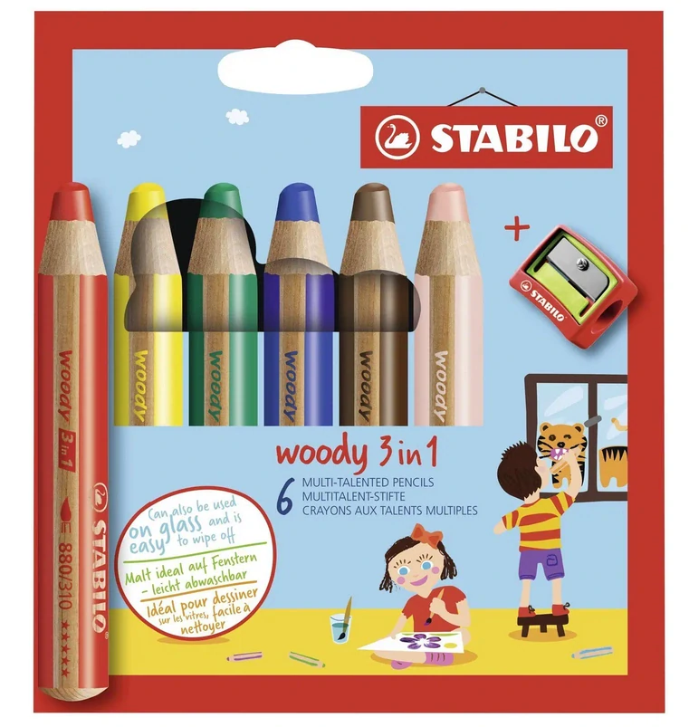 STABILO WOODY Pastelky 3v1 (6 ks + strouhátko)