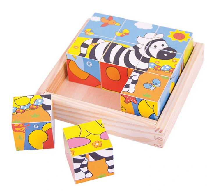 BIGJIGS TOYS Obrázkové kostky - Safari (9 kostek)