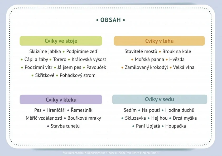 Cvičení pro zdravá záda - obrázkové karty