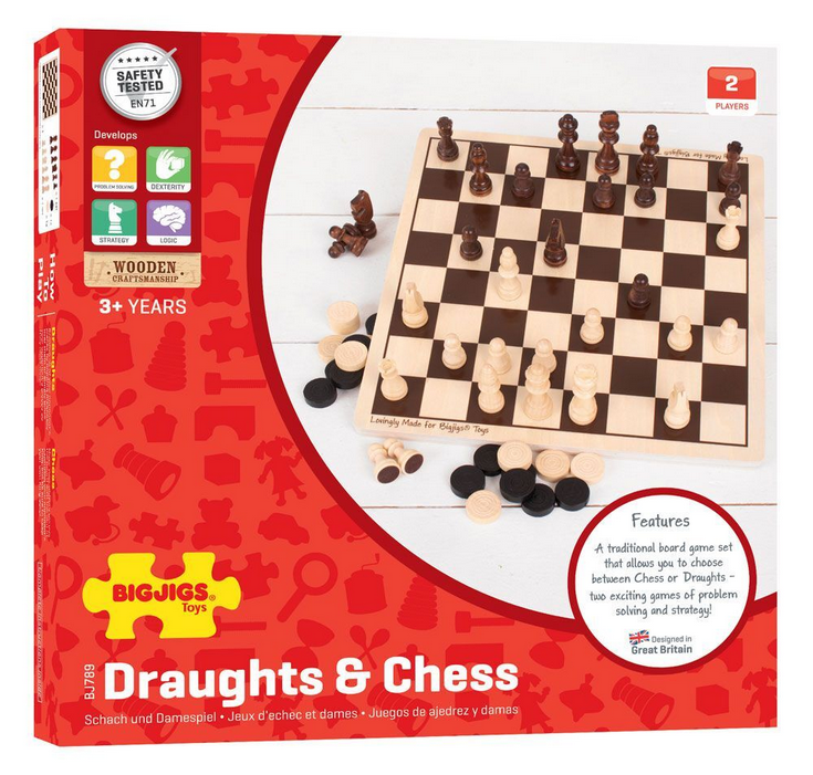 BIGJIGS TOYS Dřevěné šachy a dáma