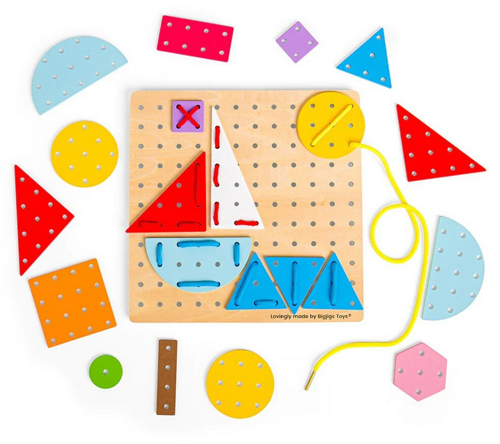 BIGJIGS TOYS Provlékání - Geometrické tvary
