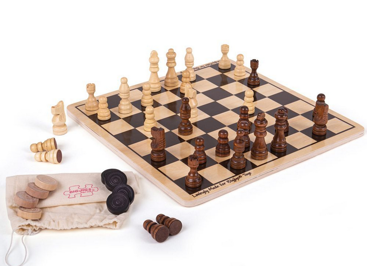 BIGJIGS TOYS Dřevěné šachy a dáma