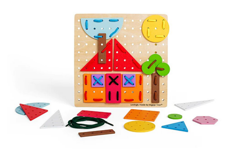BIGJIGS TOYS Provlékání - Geometrické tvary