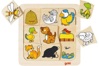 GOKI Dřevěné puzzle - Kdo bydlí kde? 