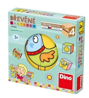 DINO Dřevěné obrázkové kostky (4 ks)