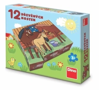 Dřevěné kostky - Domácí zvířátka (12 ks)