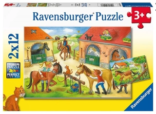 RAVENSBURGER Puzzle - Prázdniny na statku s koňmi (2 x 12 dílků)