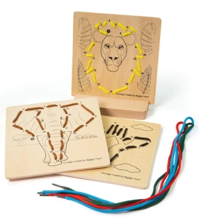 BIGJIGS TOYS Provlékání podle čísel - Zvířata