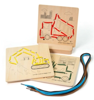 BIGJIGS TOYS Provlékání podle čísel - Stavební stroje